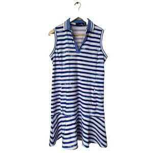 RLX Ralph Lauren V-Neck  Striped Blue Women's Golf Skirt Dress Country Club Sz M